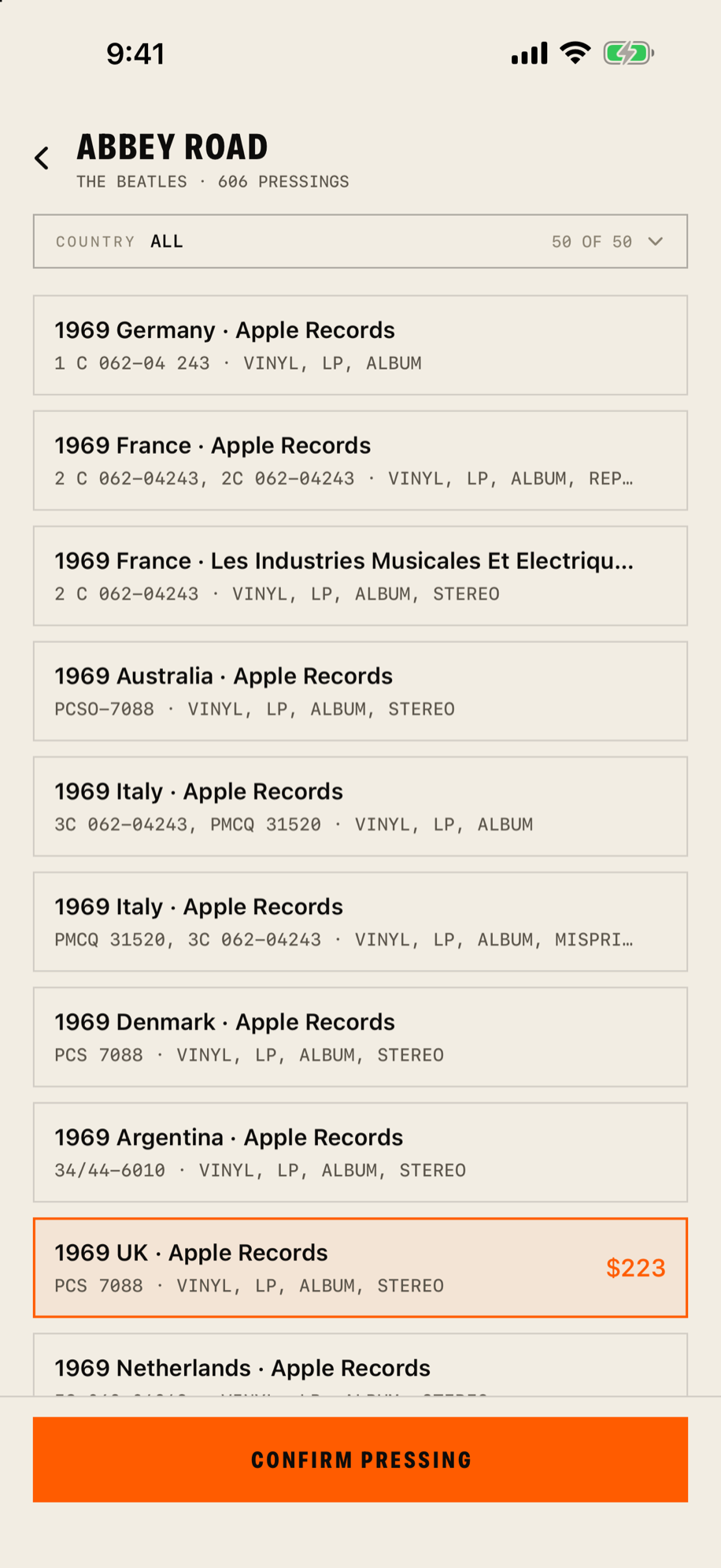 The pressing list
