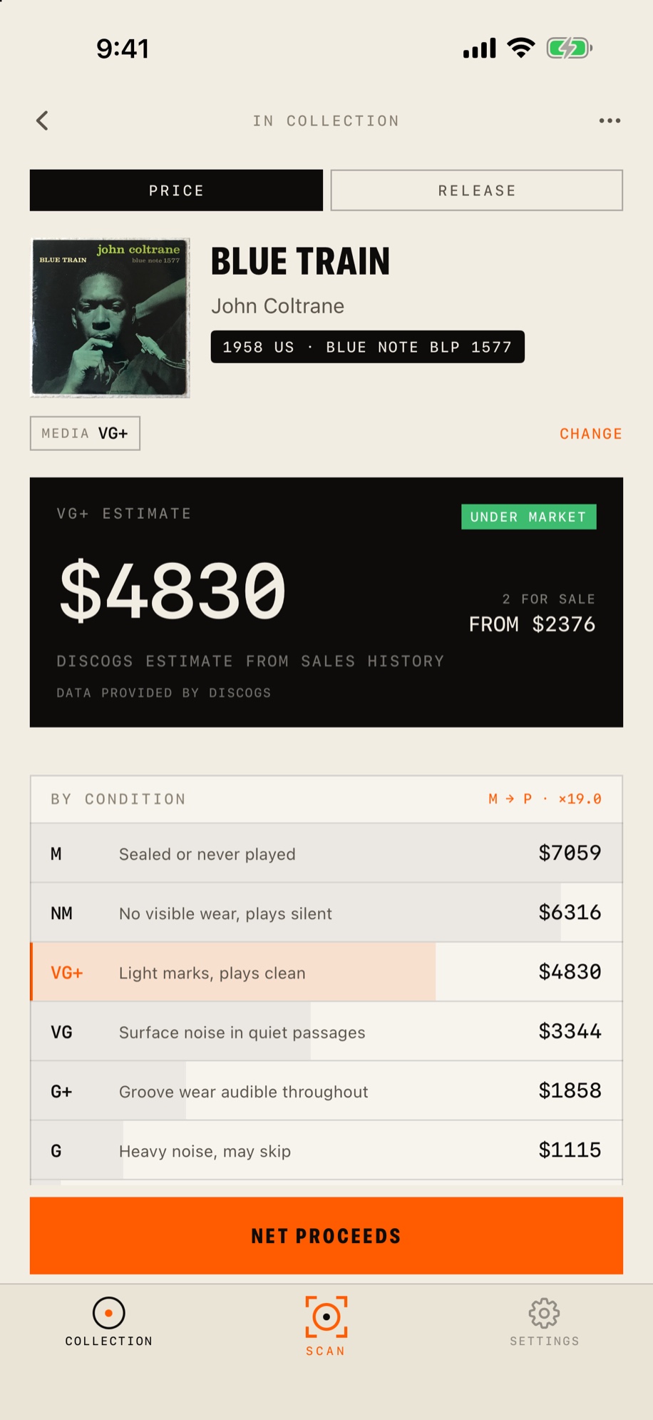 The result screen showing a pressing and its value